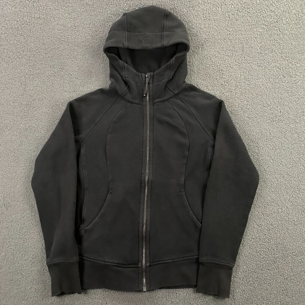 Lululemon Scuba‎ Hoodie size 8 Fleece Full Zip Logo Cotton Heavy Black Jacket